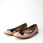 Christian Dior Blush Pink Quilted Cannage Leather with Black Bow My Dior Ballet Flats — Size 40