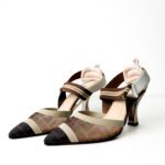 Fendi Brown FF Motif Mesh with Elasticated Straps Colibrì Slingback Pumps — Size 39