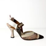 Fendi Brown FF Motif Mesh with Elasticated Straps Colibrì Slingback Pumps — Size 39 - Image 4