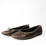 Chanel Dark Brown Quilted Leather CC Bow Ballet Flats — Size 40