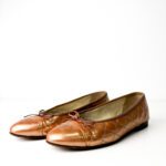 Chanel Metallic Peach Quilted Patent Leather CC Bow Ballet Flats — Size 39C