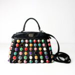 Fendi Mini Peekaboo Black Leather with Multicolor Studs Top Handle Bag 