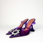 Amina Muaddi Purple Begum Crystal-Embellished PVC Slingback Pumps – Size 38.5