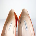 Manolo Blahnik Hangisi 105mm Crystal-Embellished Pointed-Toe Pumps in Orange Satin β Size 37.5 - Image 4