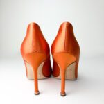 Manolo Blahnik Hangisi 105mm Crystal-Embellished Pointed-Toe Pumps in Orange Satin β Size 37.5 - Image 6