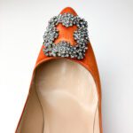 Manolo Blahnik Hangisi 105mm Crystal-Embellished Pointed-Toe Pumps in Orange Satin β Size 37.5 - Image 3