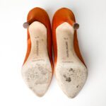 Manolo Blahnik Hangisi 105mm Crystal-Embellished Pointed-Toe Pumps in Orange Satin β Size 37.5 - Image 7