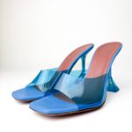 Amina Muaddi Electric Blue PVC Lupita Martini-Heel Plexi Mules – Size 38.5