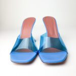 Amina Muaddi Electric Blue PVC Lupita Martini-Heel Plexi Mules – Size 38.5 - Image 2