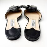 Jimmy Choo Gretchen Flat Mules in Black Leather with Micro-Stud Bow — Size 39.5 - Image 4
