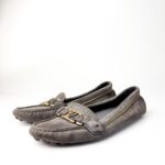 Louis Vuitton Oxford Loafers in Grey Suede with Gold-Tone Zip & LV Hardware — Size 39