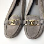 Louis Vuitton Oxford Loafers in Grey Suede with Gold-Tone Zip & LV Hardware — Size 39 - Image 3