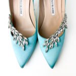 Manolo Blahnik Nadira Pointed-Toe Pumps in Tiffany Blue Satin with Crystal Leaf Embellishments — Size 37.5 - Image 3