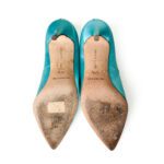 Manolo Blahnik Nadira Pointed-Toe Pumps in Tiffany Blue Satin with Crystal Leaf Embellishments — Size 37.5 - Image 6