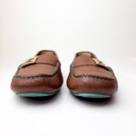 Fendi Brown Pebbled Leather Loafers with Turquoise Stitching & FF Hardware — Size 39 - Image 2