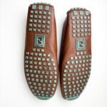 Fendi Brown Pebbled Leather Loafers with Turquoise Stitching & FF Hardware — Size 39 - Image 6