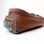 Fendi Brown Pebbled Leather Loafers with Turquoise Stitching & FF Hardware — Size 39 - Image 7