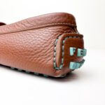 Fendi Brown Pebbled Leather Loafers with Turquoise Stitching & FF Hardware — Size 39 - Image 8