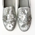 Christian Dior “Dior Happy” Slip-On Sneakers in Silver Leather & Glitter with Floral Sequin Embellishments — Size 38 - Image 3