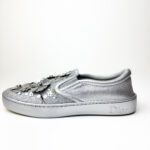 Christian Dior “Dior Happy” Slip-On Sneakers in Silver Leather & Glitter with Floral Sequin Embellishments — Size 38 - Image 6