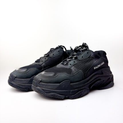 Balenciaga Triple S Sneakers in Black Leather and Mesh — Size 39