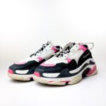 Balenciaga Triple S Sneakers in Neon Pink, White, and Black Mesh & Leather — Size 39