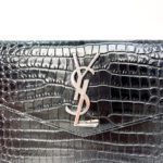 Saint Laurent Uptown Pouch in Black Croc-Embossed Shiny Leather with Silver-Tone YSL Hardware - Image 5