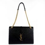 Saint Laurent Large Monogram Envelope Shoulder Bag in Black Chevron-Quilted Grained Leather