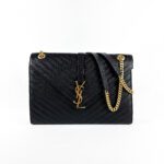 Saint Laurent Large Monogram Envelope Shoulder Bag in Black Chevron-Quilted Grained Leather - Image 2