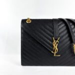 Saint Laurent Large Monogram Envelope Shoulder Bag in Black Chevron-Quilted Grained Leather - Image 3
