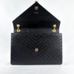 Saint Laurent Large Monogram Envelope Shoulder Bag in Black Chevron-Quilted Grained Leather - Image 4