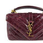 Saint Laurent College Mini Chain Bag in Burgundy Shiny Crackled Leather - Image 2