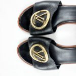 Louis Vuitton Lock It Heeled Mules — Black Leather, Size 38 - Image 3