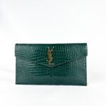 Saint Laurent Uptown Pouch Dark Green Crocodile Leather – Authenticated Investment Piece | Shaikha's Luxury Closet Abu Dhabi