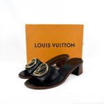 Louis Vuitton Lock It Heeled Mules — Black Leather, Size 38 - Image 6