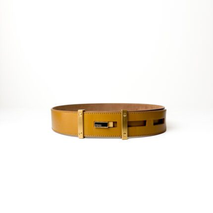 Fendi Mustard Cut Out Leather Belt 90cm