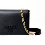 Prada Black Saffiano Lux Leather Flap Crossbody Bag with Gold-Tone Chain Strap - Image 2