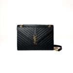 Saint Laurent YSL Large Envelope Bag - Black Chevron Quilted Leather with Gold Hardware