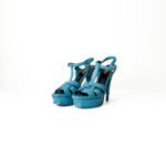 Saint Laurent Paris Tribute Platform Sandals in Blue Python-Effect Leather – Size 39.5