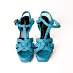 Saint Laurent Paris Tribute Platform Sandals in Blue Python-Effect Leather – Size 39.5 - Image 5