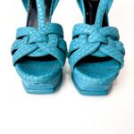 Saint Laurent Paris Tribute Platform Sandals in Blue Python-Effect Leather – Size 39.5 - Image 6
