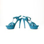 Saint Laurent Paris Tribute Platform Sandals in Blue Python-Effect Leather – Size 39.5 - Image 3