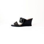 Fendi Black Patent Leather & Tobacco Zucca Canvas Demi Wedge Sandals — Size 39 - Image 2