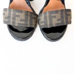 Fendi Black Patent Leather & Tobacco Zucca Canvas Demi Wedge Sandals — Size 39 - Image 6