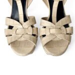 Saint Laurent Light-Colored Crocodile-Embossed Leather Tribute Platform Sandals — Size 38 - Image 6