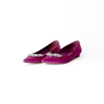 Manolo Blahnik Fuchsia Satin Lurum Crystal-Embellished Ballet Flats — Size 36.5