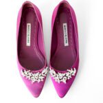 Manolo Blahnik Fuchsia Satin Lurum Crystal-Embellished Ballet Flats — Size 36.5 - Image 4