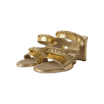 Chanel Gold Leather Chain-Embellished Block Heel Slide Sandals — Size 37C