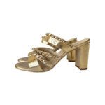 Chanel Gold Leather Chain-Embellished Block Heel Slide Sandals — Size 37C - Image 3