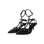Valentino Black Leather Rockstud Ankle Strap Sandals — Size 37